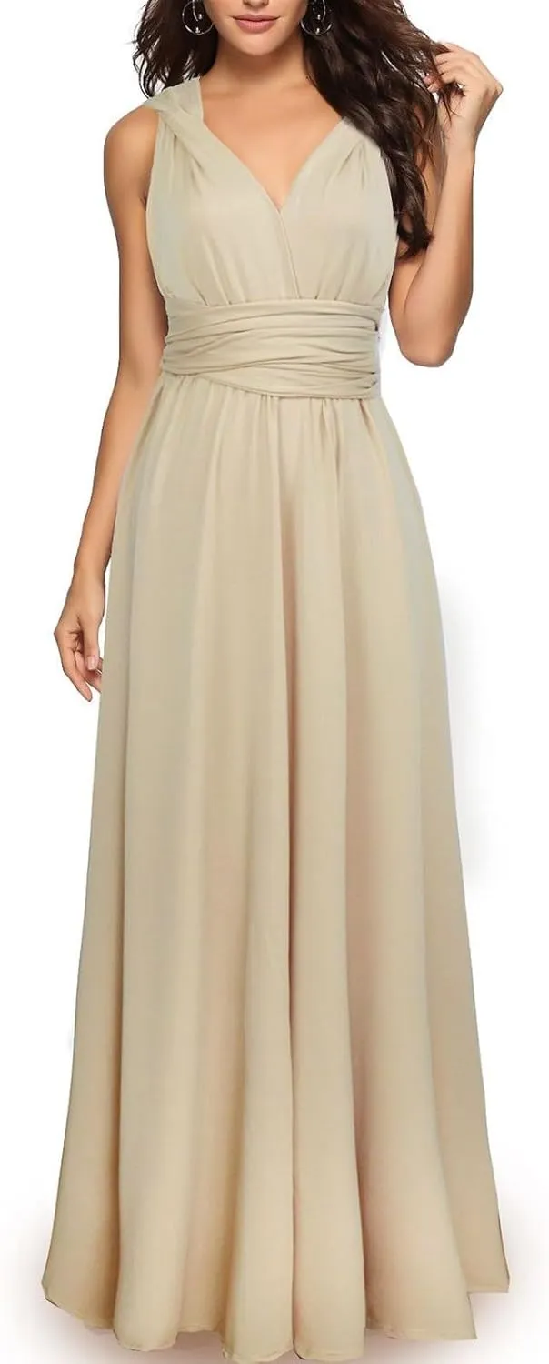 Women's Backless Gown Dress Convertible Multi-Way Wrap Halter Cocktail Dress Bandage Bridesmaid Long Dresses