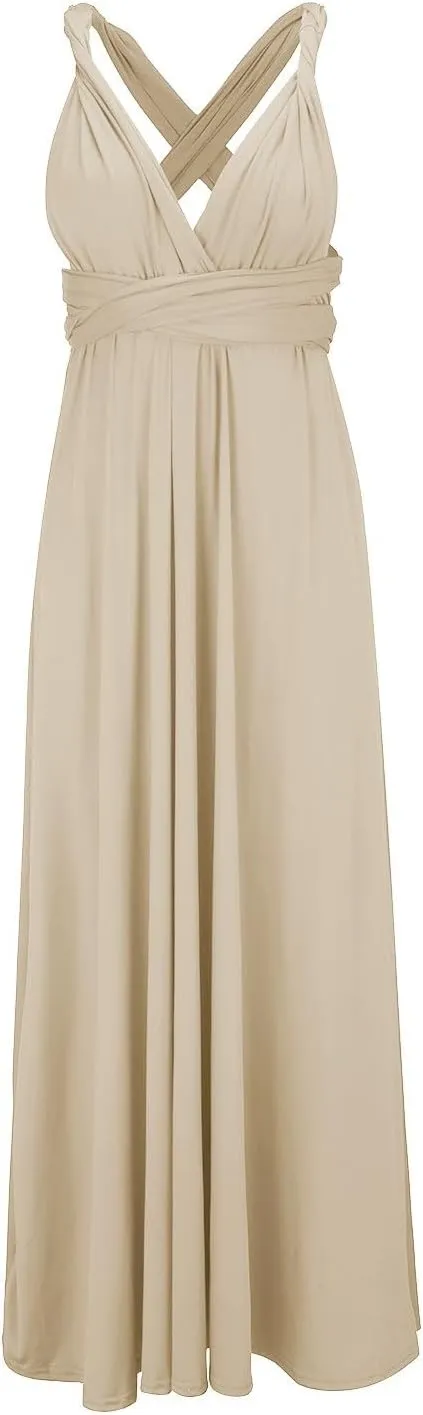 Women's Backless Gown Dress Convertible Multi-Way Wrap Halter Cocktail Dress Bandage Bridesmaid Long Dresses