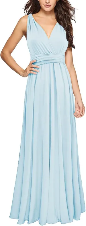 Women's Backless Gown Dress Convertible Multi-Way Wrap Halter Cocktail Dress Bandage Bridesmaid Long Dresses