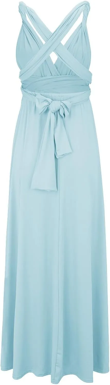 Women's Backless Gown Dress Convertible Multi-Way Wrap Halter Cocktail Dress Bandage Bridesmaid Long Dresses