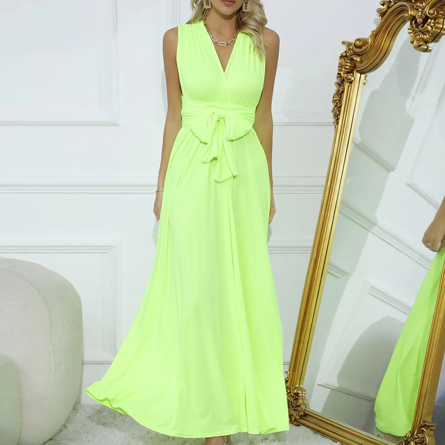 Women's Backless Gown Dress Convertible Multi-Way Wrap Halter Cocktail Dress Bandage Bridesmaid Long Dresses