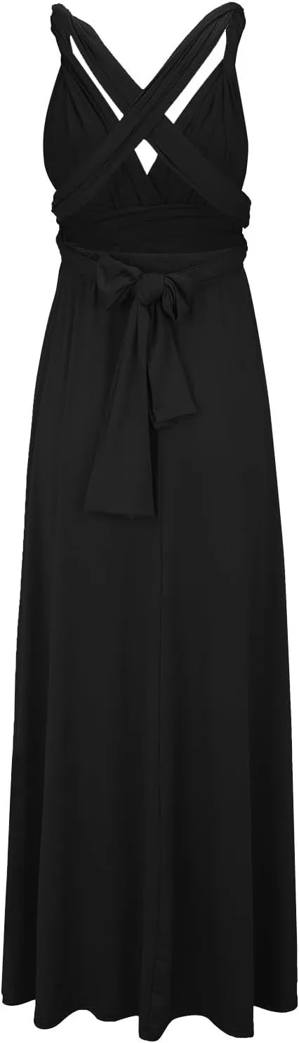 Women's Backless Gown Dress Convertible Multi-Way Wrap Halter Cocktail Dress Bandage Bridesmaid Long Dresses