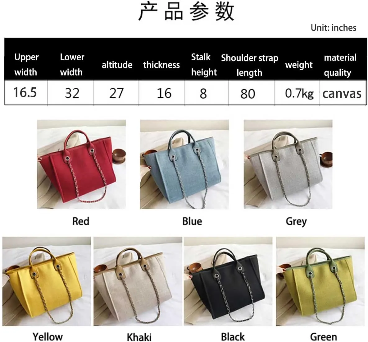 Women's canvas shoulder bag, large capacity handbag, single shoulder bag, handbag with chain (Black)