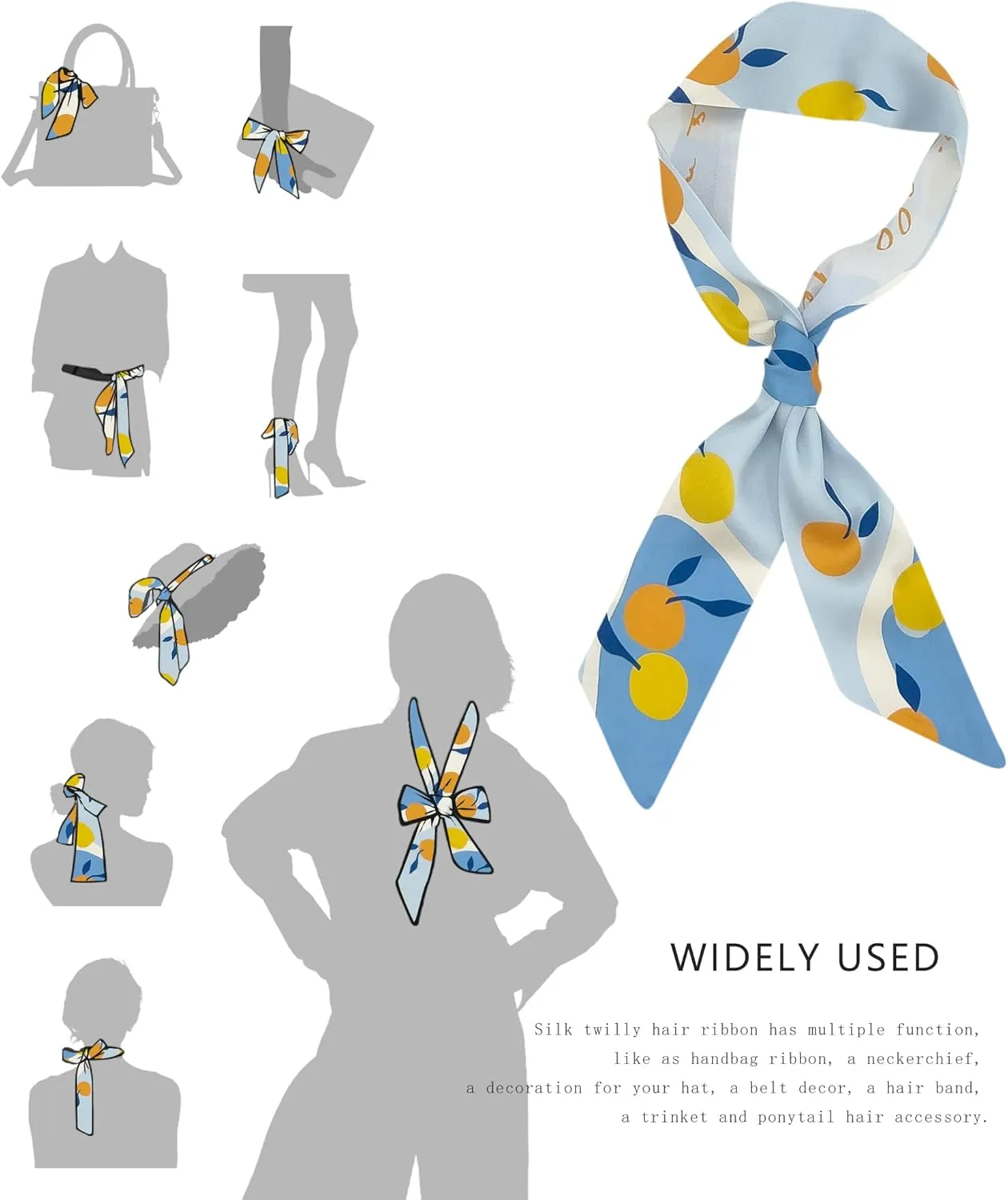 Women's Designer Neckerchief Handbag Handle Ribbon Fashion Scarf Summer Fruit Printed Hair Tie
