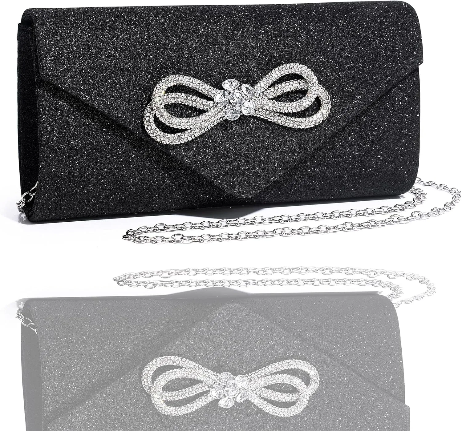 Womens Evening Bag Sparkly Bow Clutch Purse Wedding Party Purses Glitter Rhinestone Cocktail Prom Handbags