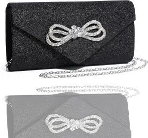 Womens Evening Bag Sparkly Bow Clutch Purse Wedding Party Purses Glitter Rhinestone Cocktail Prom Handbags