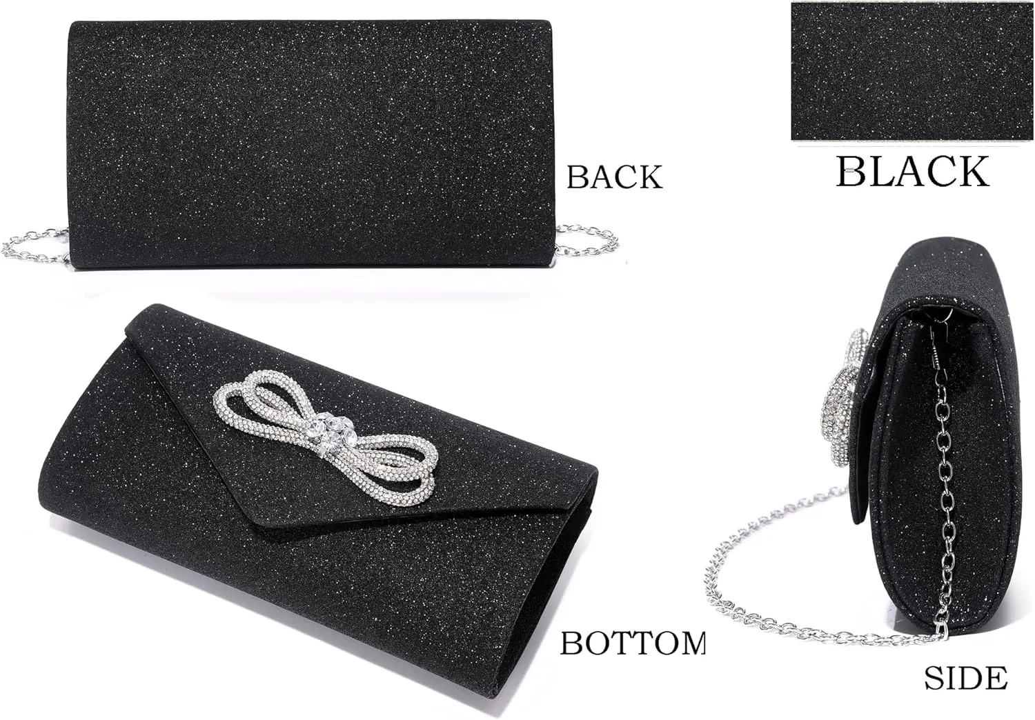 Womens Evening Bag Sparkly Bow Clutch Purse Wedding Party Purses Glitter Rhinestone Cocktail Prom Handbags
