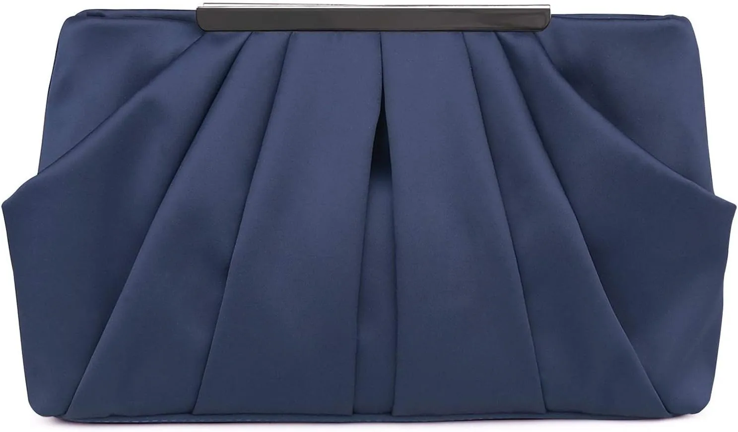 Womens Pleated Satin Evening Handbag Clutch Navy Clutch Purse With Detachable Chain Strap Wedding Cocktail Party Bag