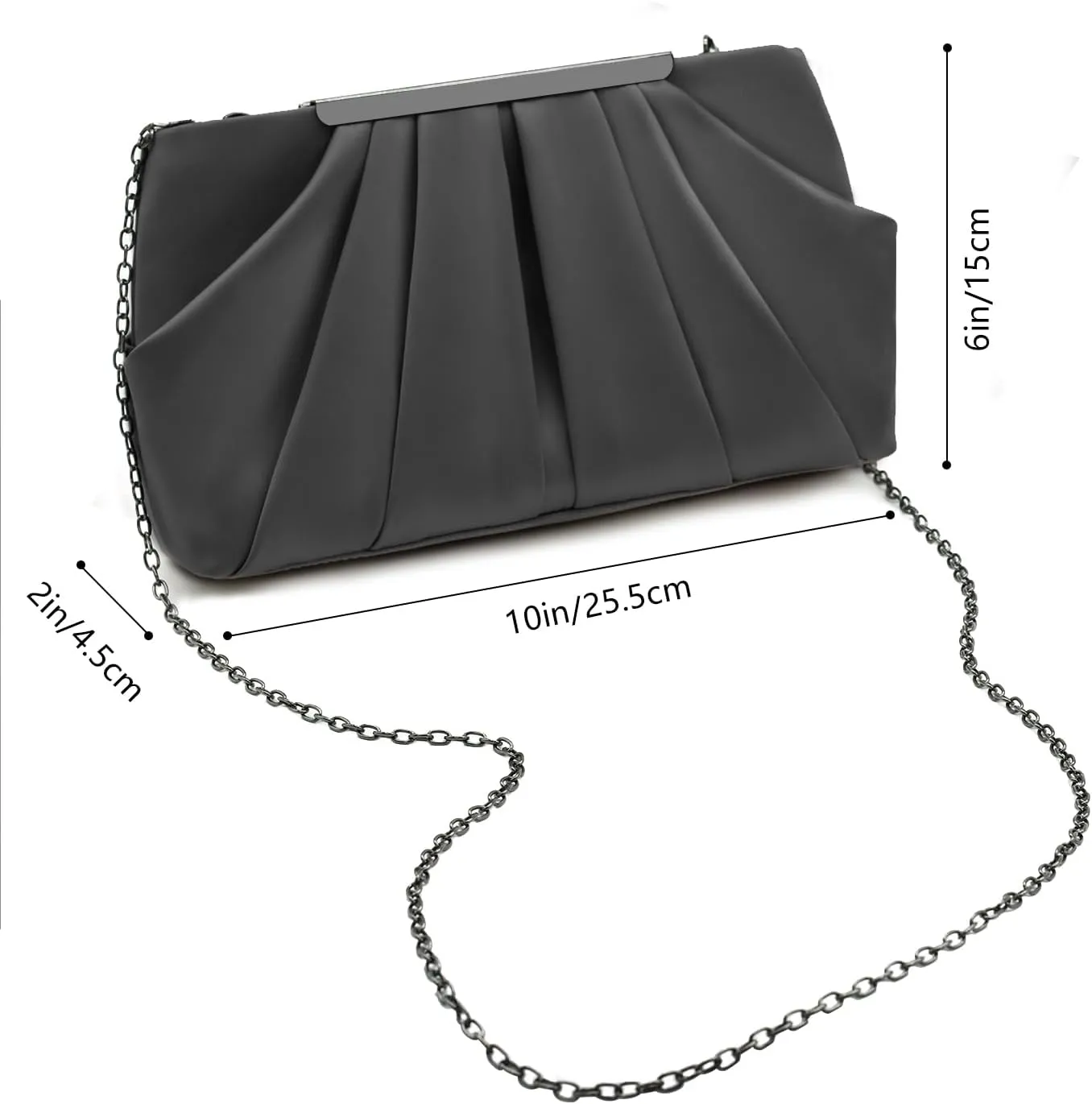 Womens Pleated Satin Evening Handbag Clutch Navy Clutch Purse With Detachable Chain Strap Wedding Cocktail Party Bag