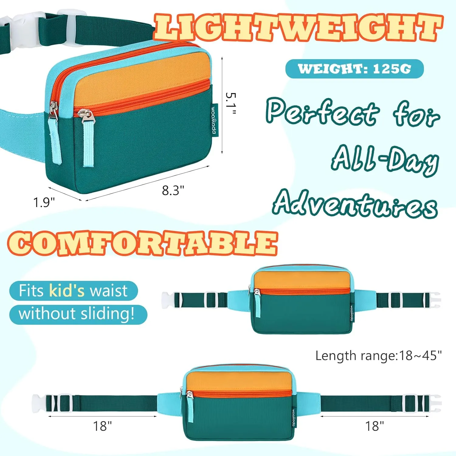 WOOMADA Fanny Pack, Crossbody Bag Waist Bag with Adjustable Waistband, Cute Belt Bag for Gifts(Blue&Army Green)