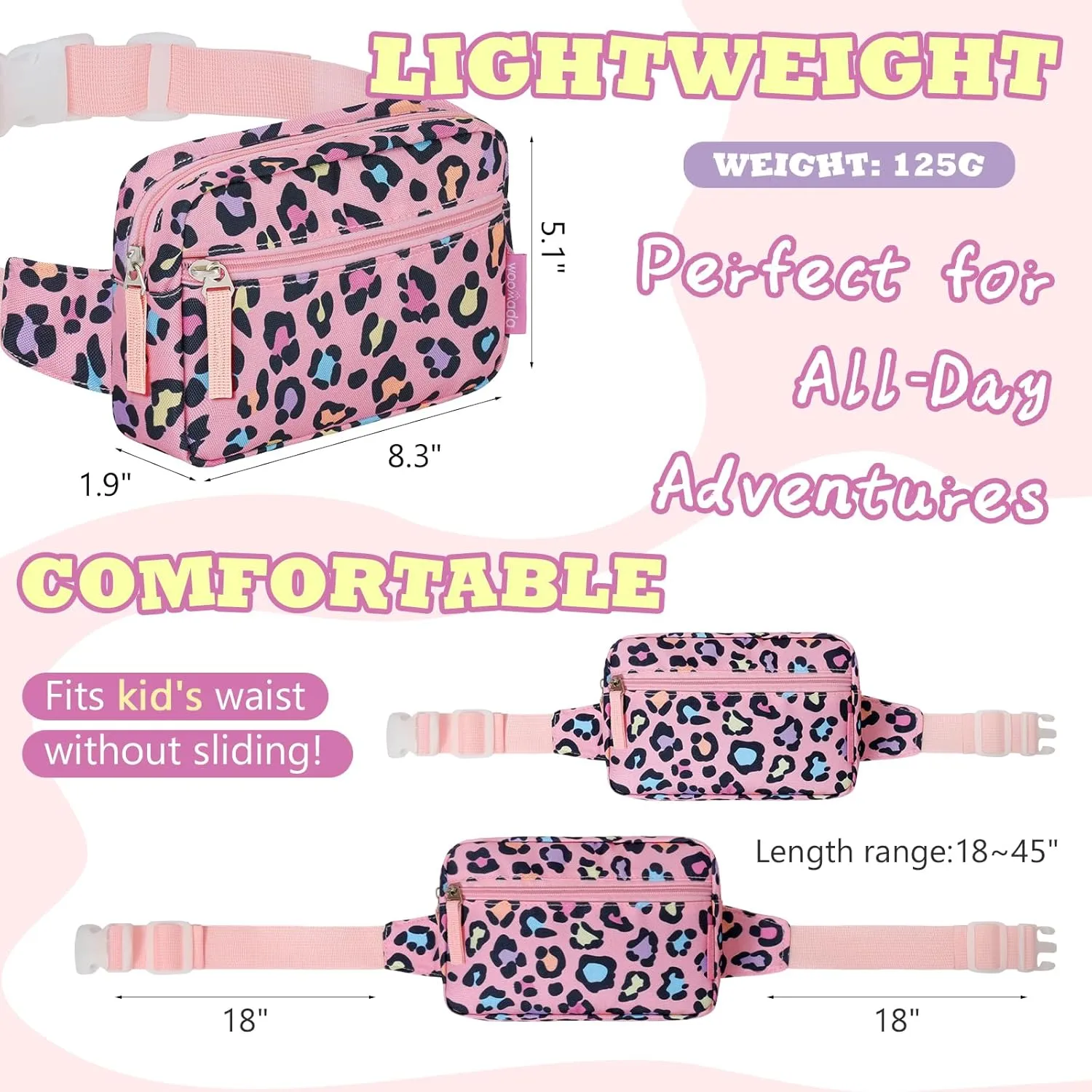 WOOMADA Fanny Pack, Crossbody Bag Waist Bag with Adjustable Waistband, Cute Belt Bag for Gifts(Pink Leopard)