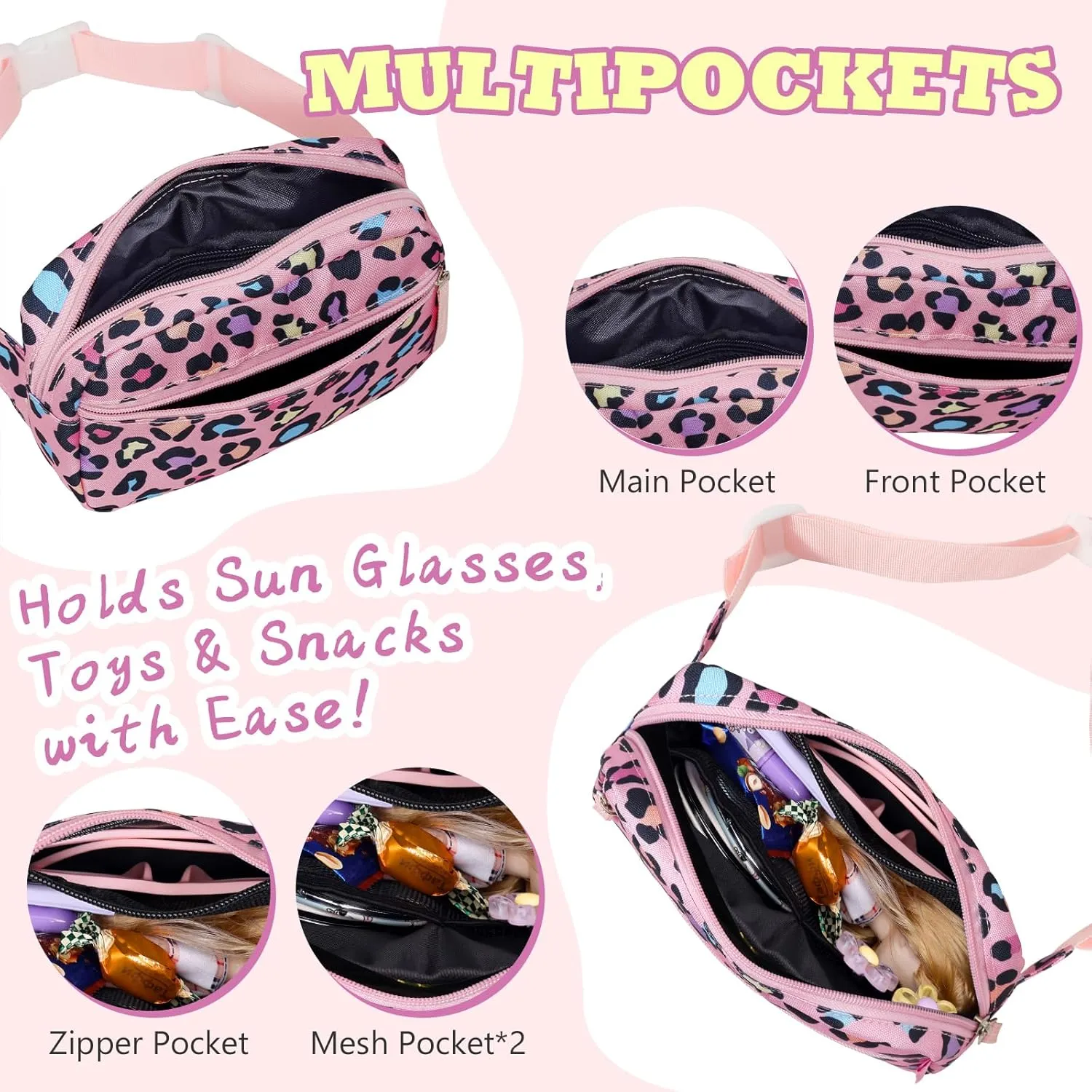 WOOMADA Fanny Pack, Crossbody Bag Waist Bag with Adjustable Waistband, Cute Belt Bag for Gifts(Pink Leopard)
