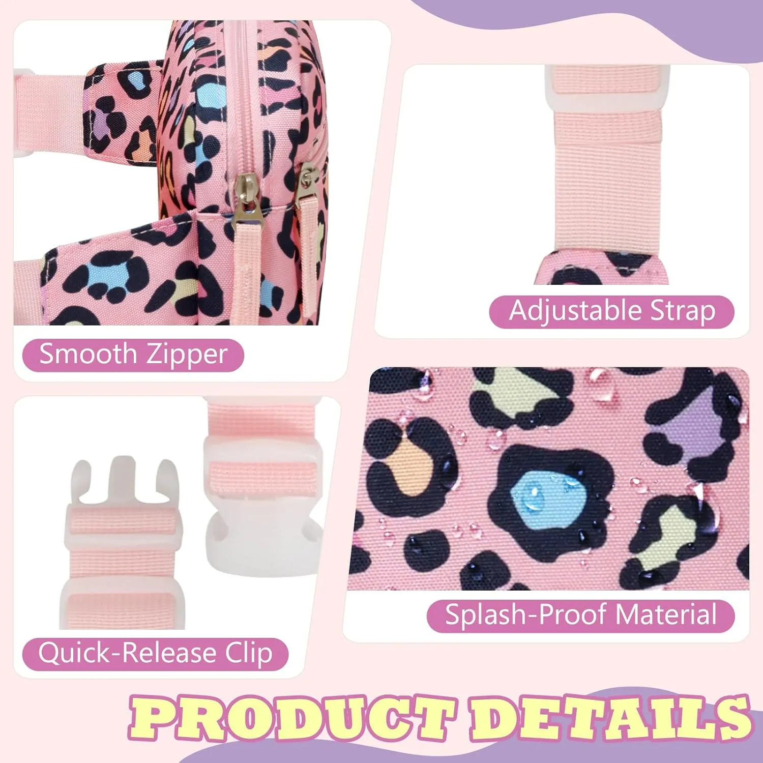 WOOMADA Fanny Pack, Crossbody Bag Waist Bag with Adjustable Waistband, Cute Belt Bag for Gifts(Pink Leopard)