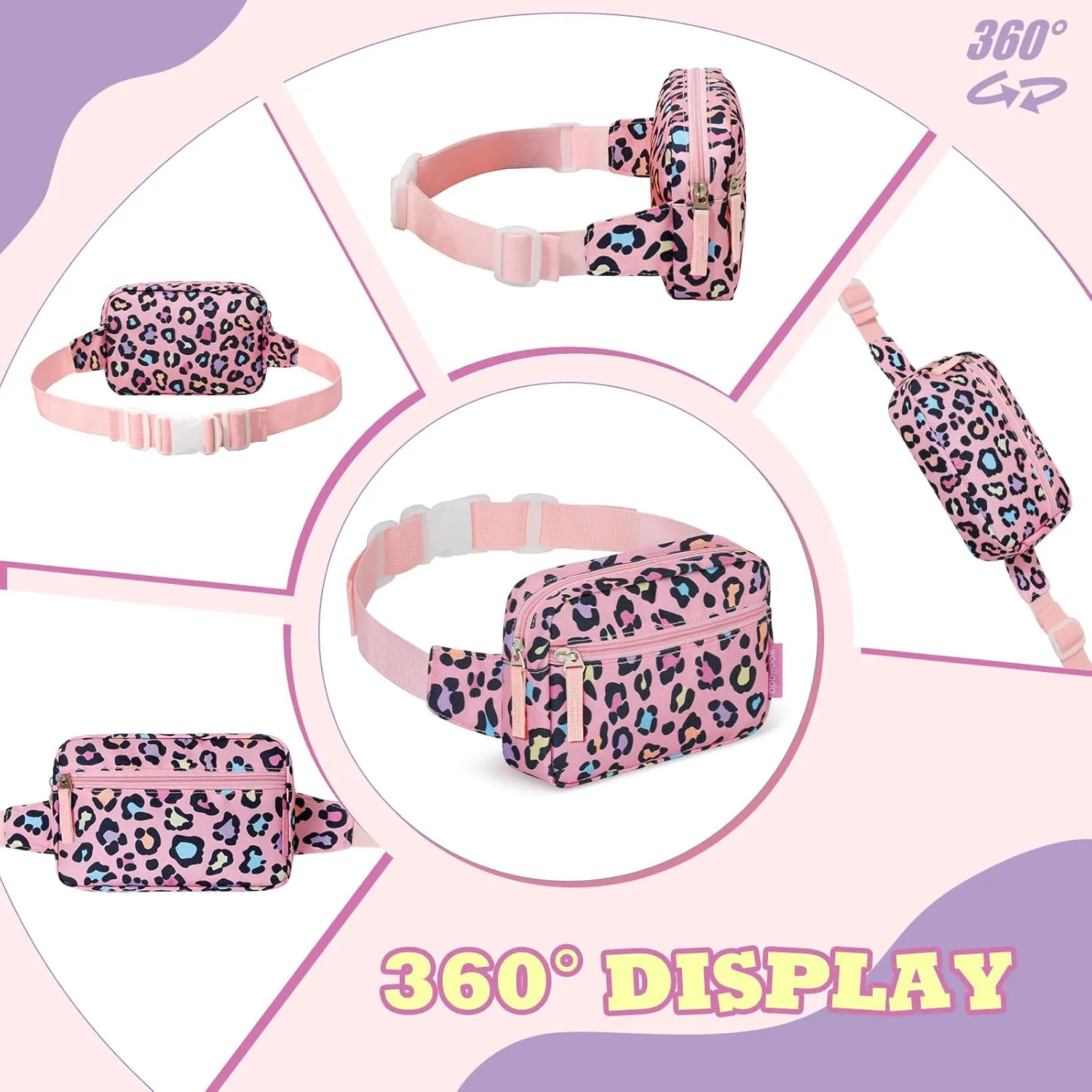 WOOMADA Fanny Pack, Crossbody Bag Waist Bag with Adjustable Waistband, Cute Belt Bag for Gifts(Pink Leopard)