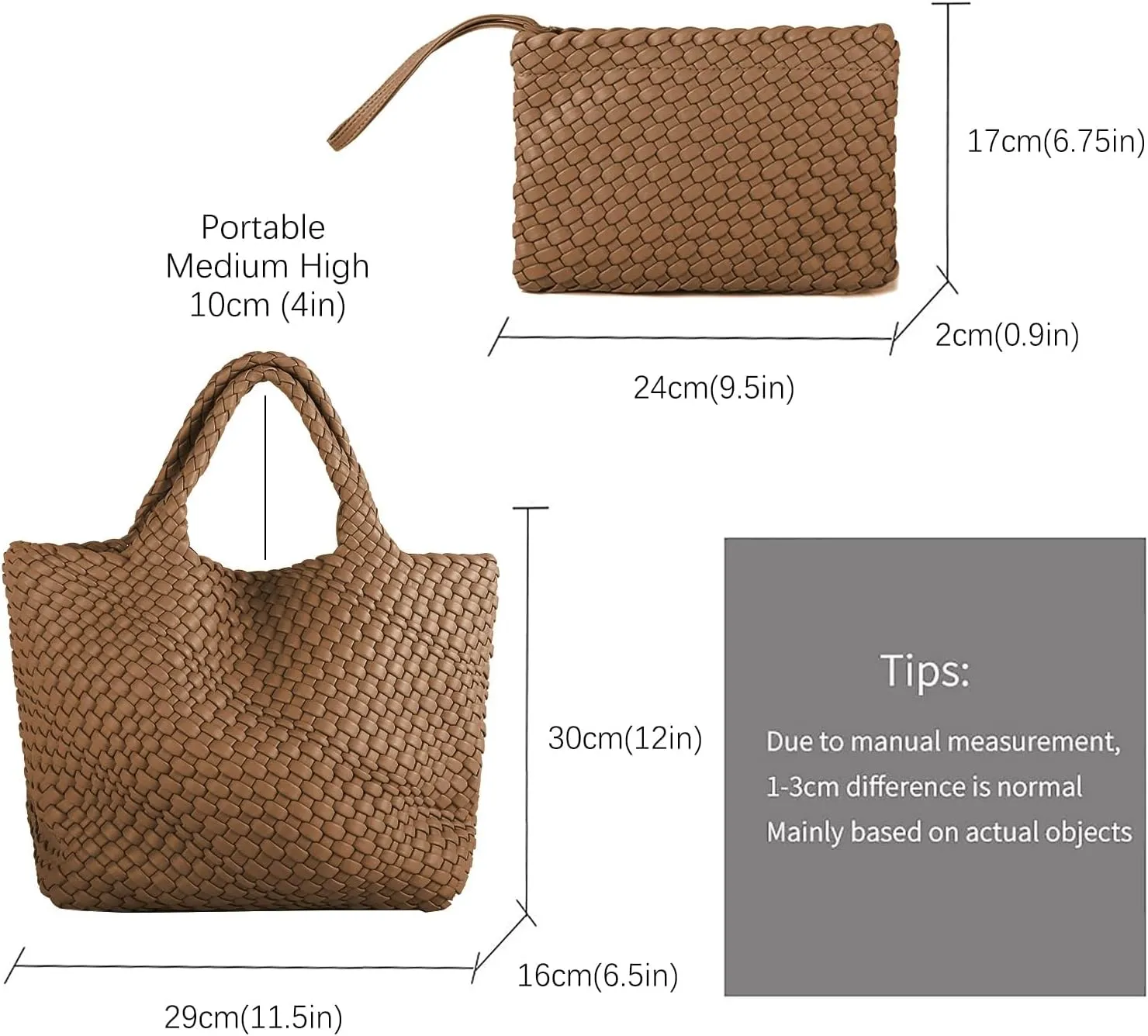 Woven Bag for Women Large Tote Bag with Clutch PU Leather Handwoven Beach Bag Satchel Handmade Casual Purses