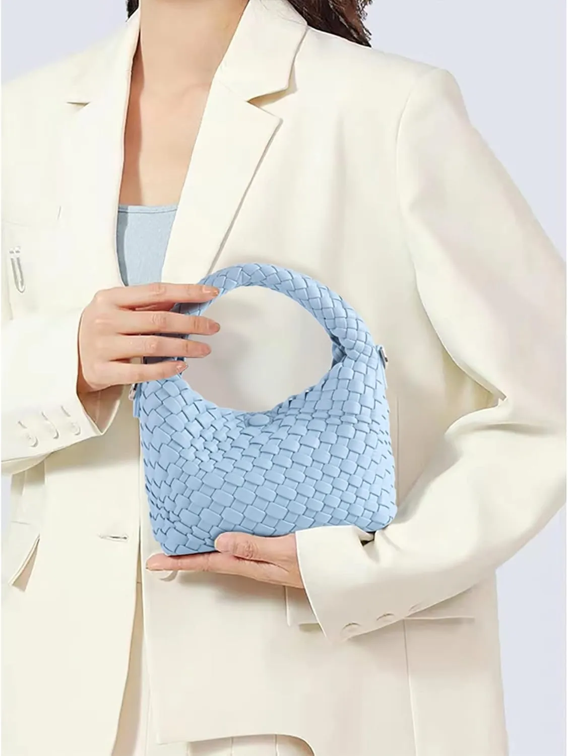 Woven Purse For Women, Small Crossbody Tote Bag with Detachable Shoulder Strap, Girls Top Handle Handbag