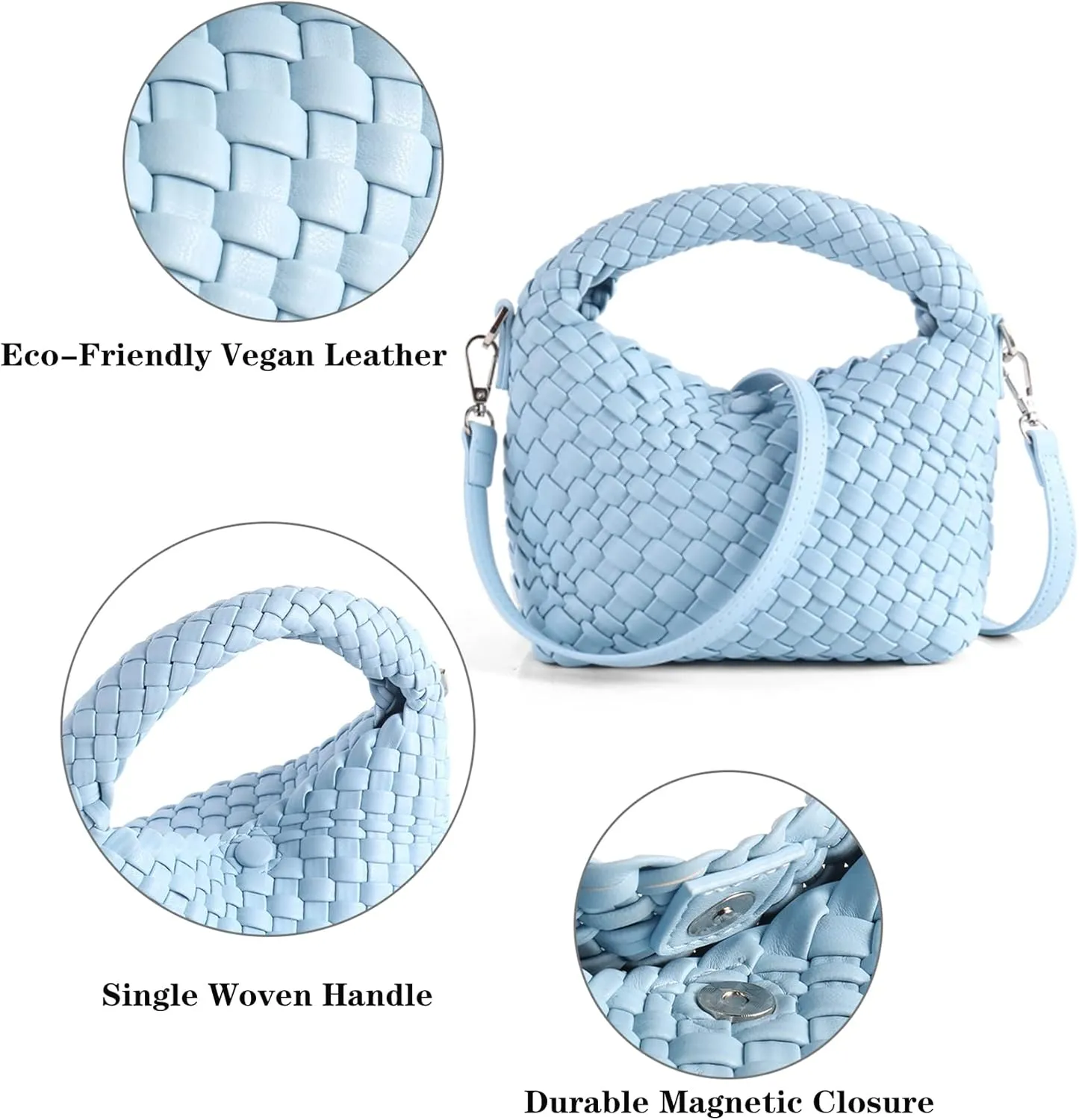 Woven Purse For Women, Small Crossbody Tote Bag with Detachable Shoulder Strap, Girls Top Handle Handbag